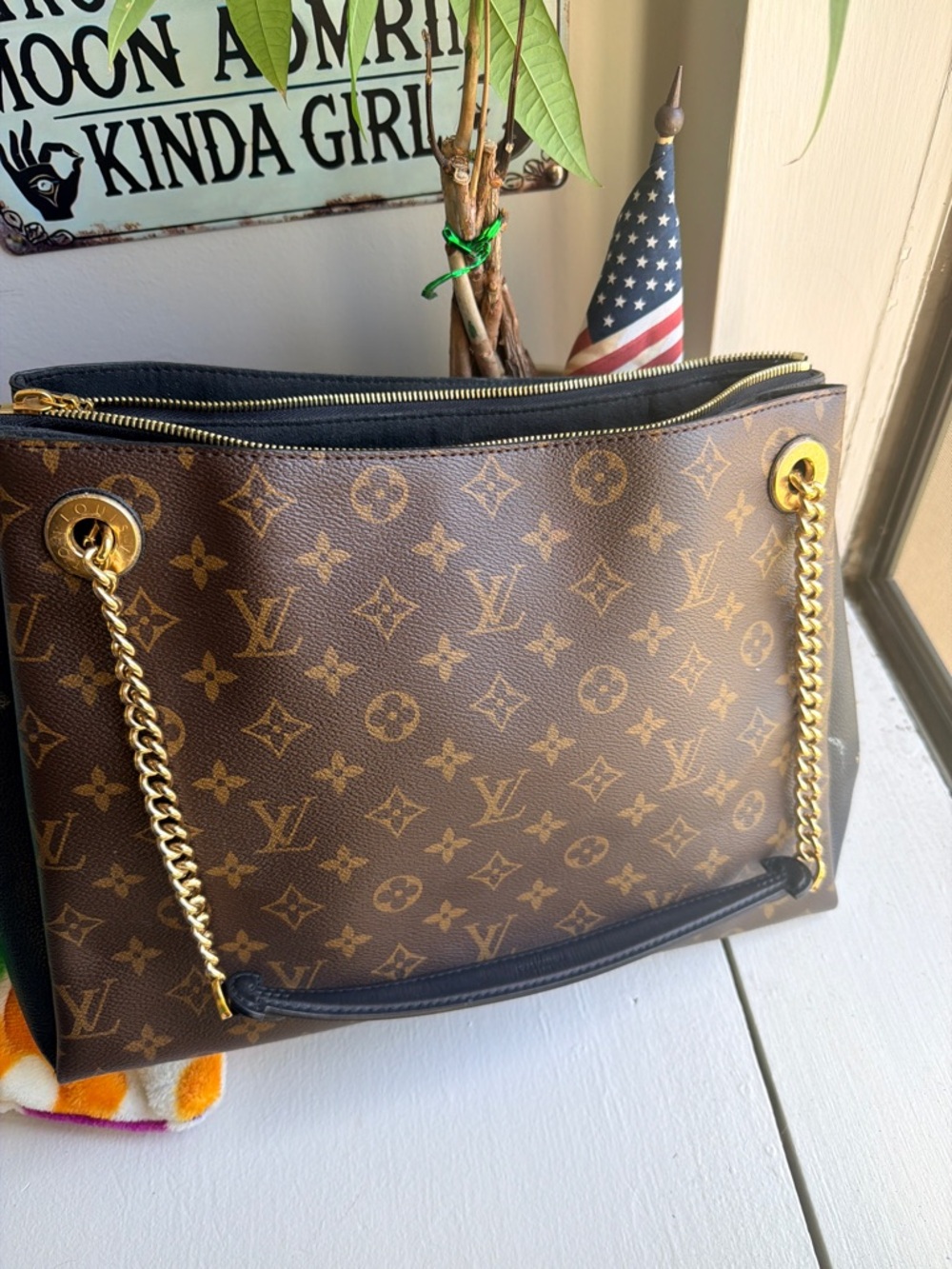 Louis Vuitton Surène MM Monogram Chain Tote Black Interior Authentic